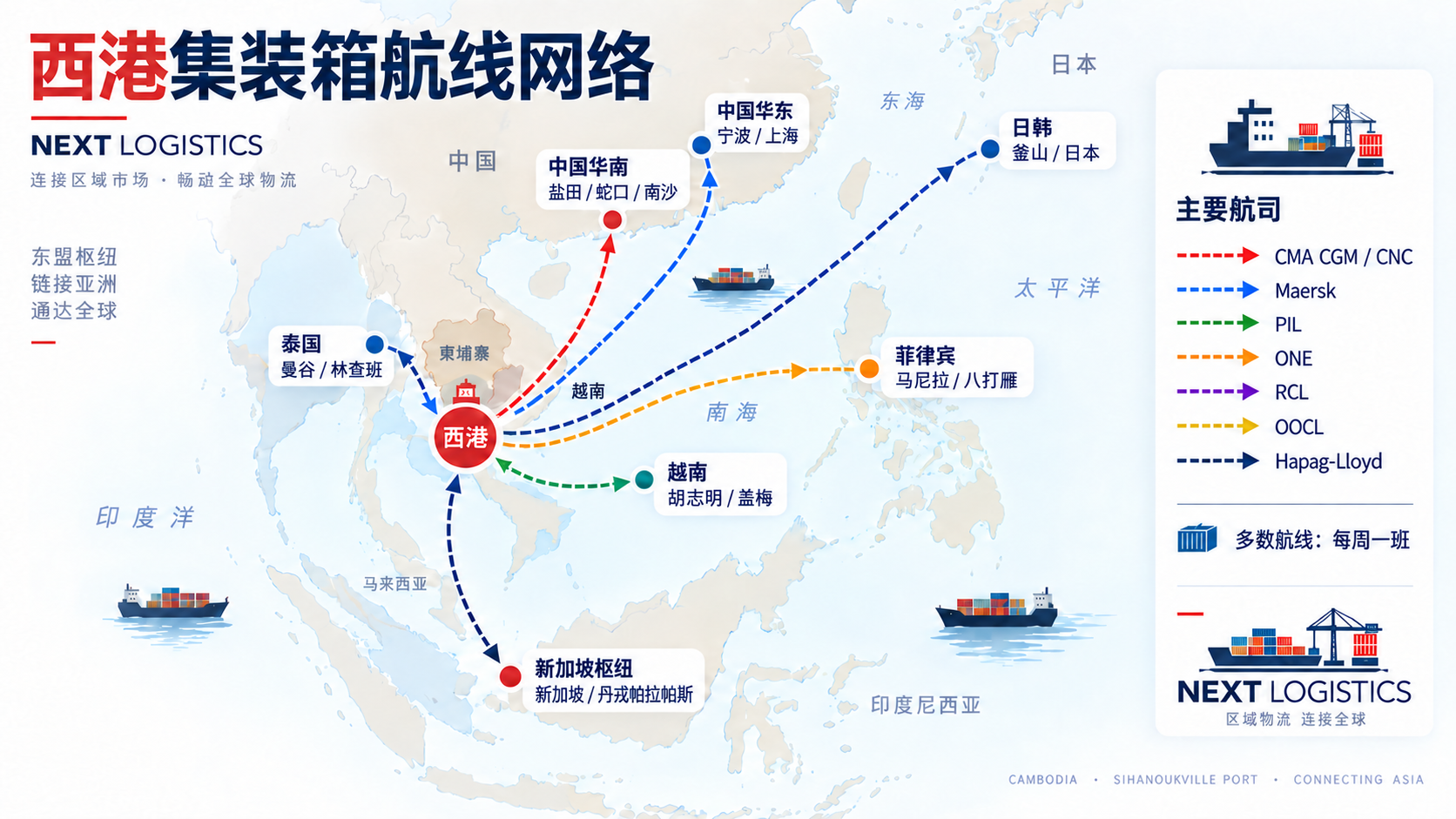 西哈努克港主要航线